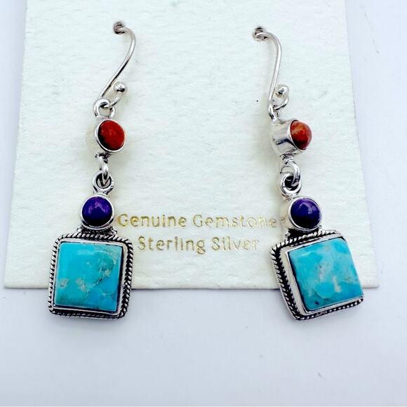 Shivam Sterling Silver Earrings NWT Mohave Turquoise Blue Drop Dangle Boho - Picture 1 of 6